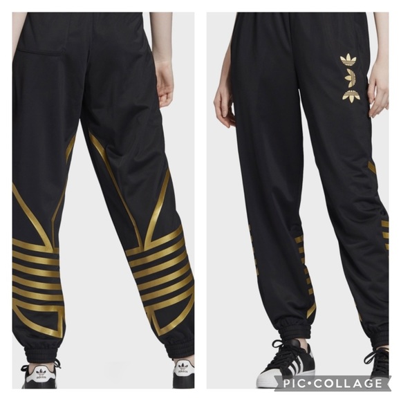 Adidas ORIGINAL Women’s Logo Track Pants Size Small Black/Gold - Picture 2 of 13